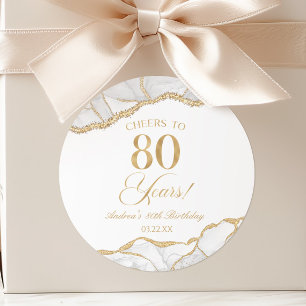 Pegatina Redonda Fiesta de cumpleaños 80 elegante en oro blanco ága