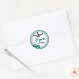 Pegatina Redonda Fiesta de cumpleaños animadora, verde de cualquier