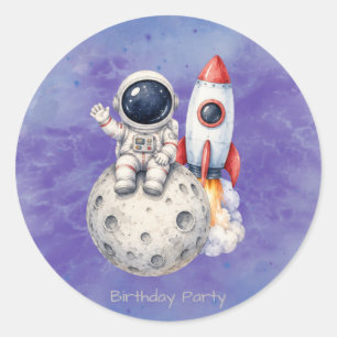 Pegatina Redonda Fiesta de Cumpleaños Astronauta al Espacio con Acu