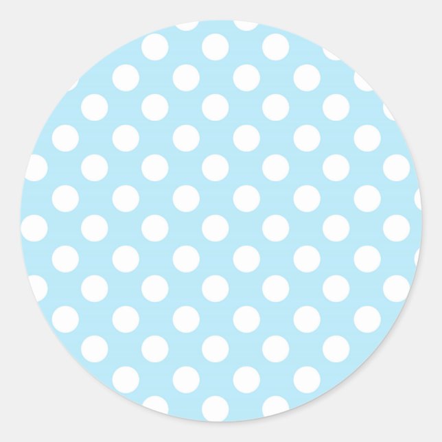 Pegatina Redonda Fiesta de Cumpleaños Azul Claro y Blanco con Lunar (Anverso)