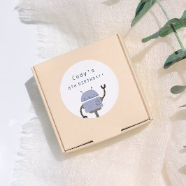 Pegatina Redonda Fiesta de cumpleaños azul Robot