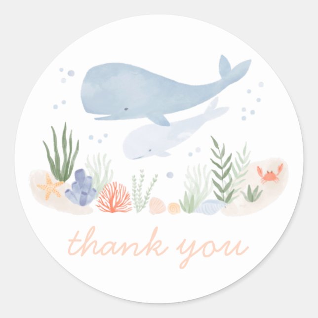 Pegatina Redonda Fiesta de cumpleaños bajo el mar (Anverso)