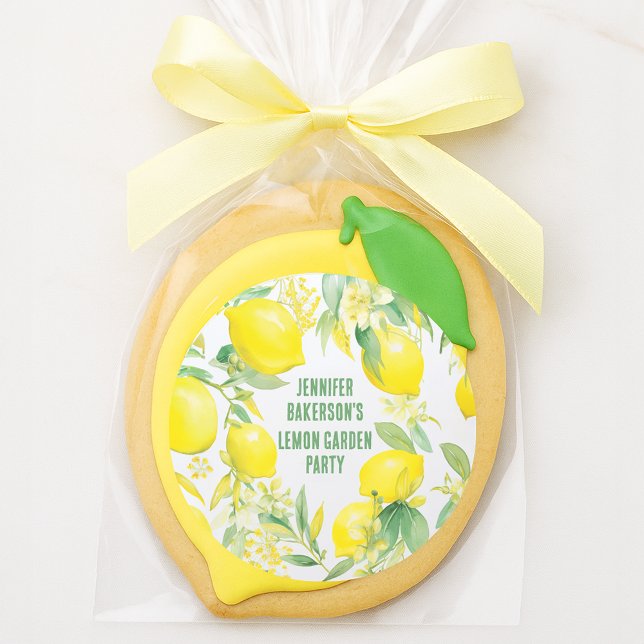 Pegatina Redonda Fiesta de cumpleaños con patrón de limón en acuare (Watercolor Lemon Pattern Birthday Party Classic Round Sticker
)