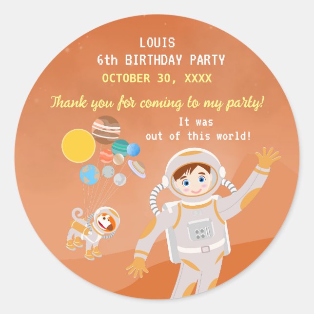 Pegatina Redonda Fiesta de cumpleaños con temática masculina astron (Anverso)