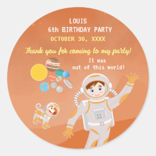 Pegatina Redonda Fiesta de cumpleaños con temática masculina astron
