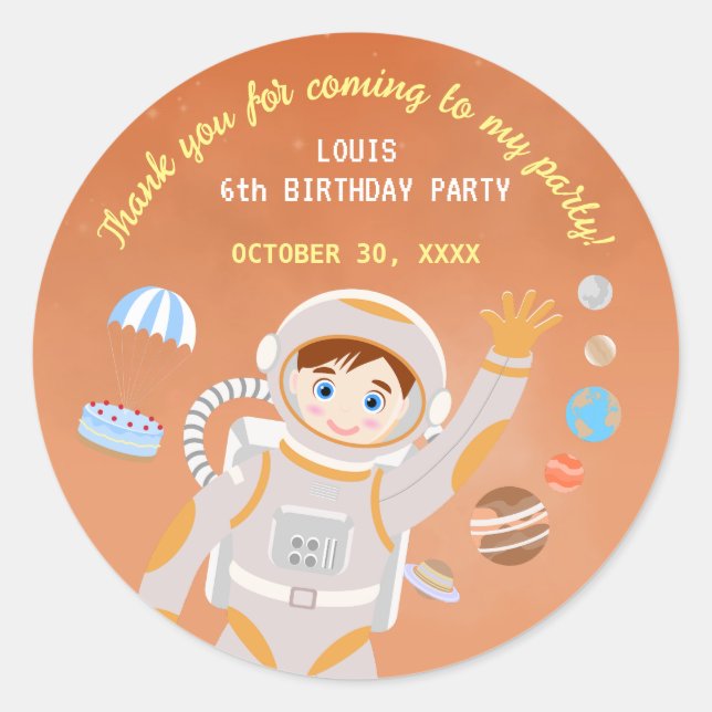 Pegatina Redonda Fiesta de cumpleaños con temática masculina astron (Anverso)