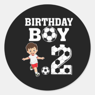 Pegatina Redonda Fiesta de cumpleaños de 2 años niño amante del fút