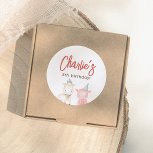 Pegatina Redonda Fiesta de cumpleaños de animales de granja