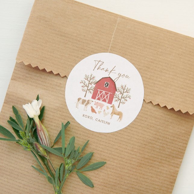 Pegatina Redonda Fiesta de cumpleaños de animales de granja (Subido por el creador)