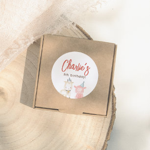 Pegatina Redonda Fiesta de cumpleaños de animales de granja