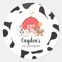 Pegatina Redonda Fiesta de cumpleaños de animales de granja gracias