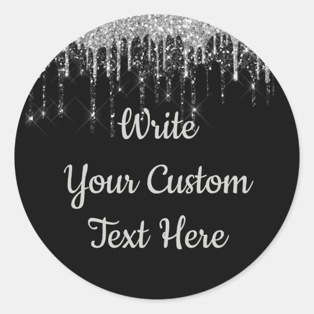 Pegatina Redonda Fiesta de cumpleaños de aniversario en negro y pla (Anverso)