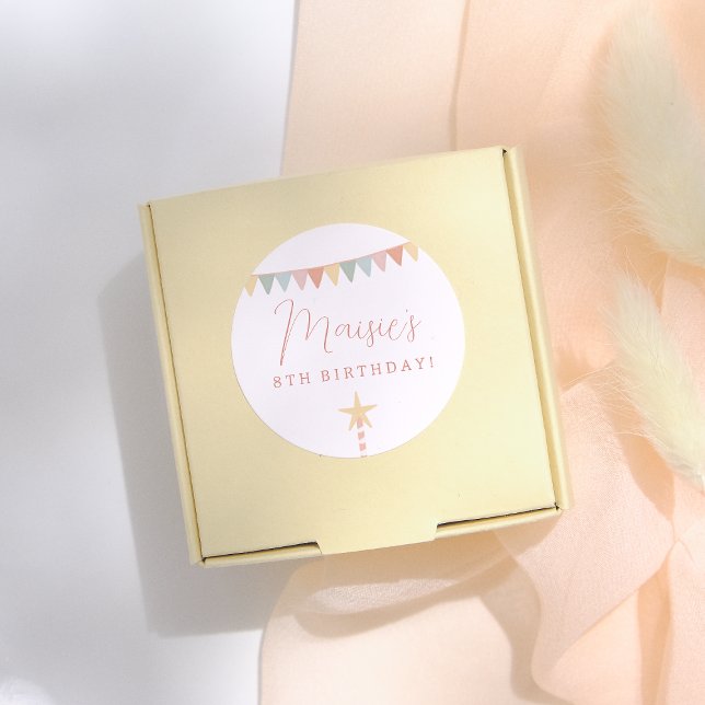 Pegatina Redonda Fiesta de cumpleaños de arcoiris y velas de estrel (Subido por el creador)