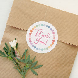 Pegatina Redonda Fiesta de cumpleaños de arte arcoiris gracias