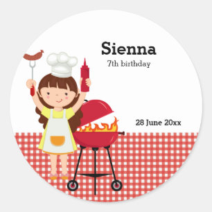 Pegatina Redonda fiesta de cumpleaños de BBQ