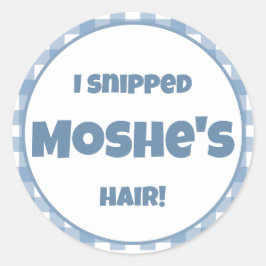 Pegatina Redonda fiesta de cumpleaños de Blue gingham