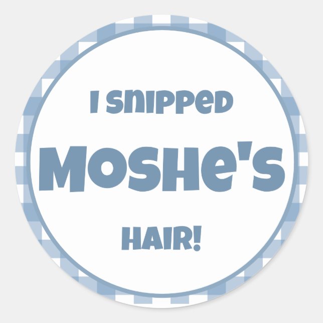 Pegatina Redonda fiesta de cumpleaños de Blue gingham (Anverso)