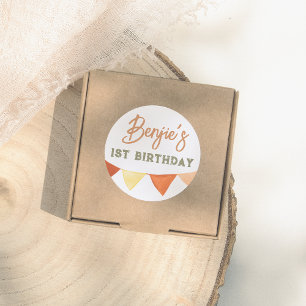 Pegatina Redonda Fiesta de cumpleaños de Boho Color Bunting Boy