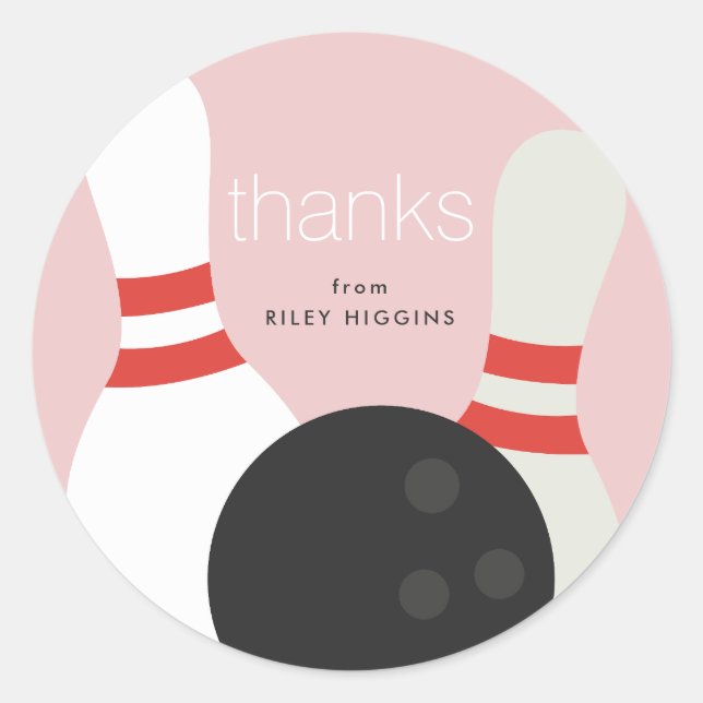 Pegatina Redonda Fiesta de cumpleaños de Bowling (Anverso)