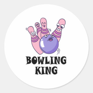 Pegatina Redonda Fiesta de cumpleaños de Bowling King Childrens
