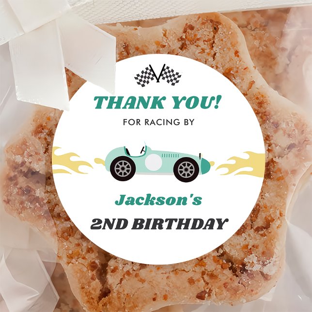 Pegatina Redonda Fiesta de cumpleaños de Boy Race Car (Subido por el creador)