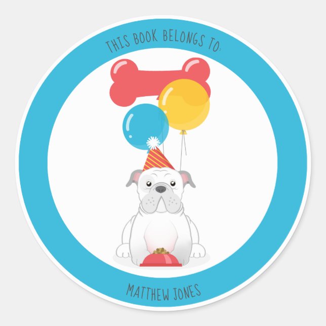 Pegatina Redonda Fiesta de cumpleaños de bulldog de este libro pert (Anverso)