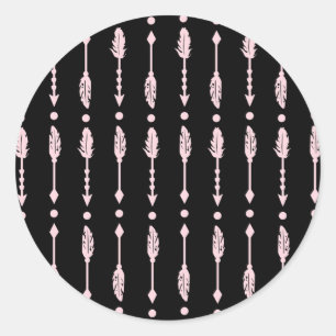 Pegatina Redonda Fiesta de Cumpleaños de Chicas Pink & Black Arrows