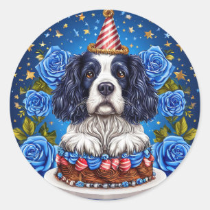 Pegatina Redonda 🐶 Fiesta de Cumpleaños de Cocker Spaniel para Ama