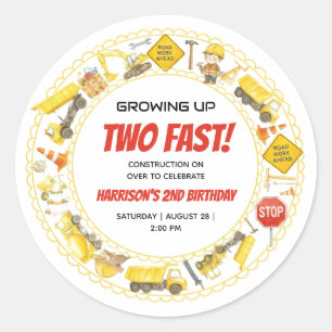 Pegatina Redonda Fiesta de cumpleaños de construcción con acuarela 