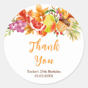 Pegatina Redonda Fiesta de Cumpleaños de Cosecha de Otoño Gracias