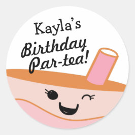 Pegatina Redonda Fiesta de cumpleaños de Cute Bubble Tea Boba