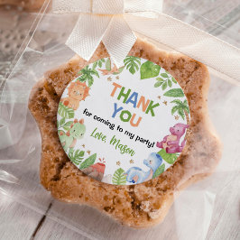 Pegatina Redonda Fiesta de cumpleaños de Cute Dinosaur Boy