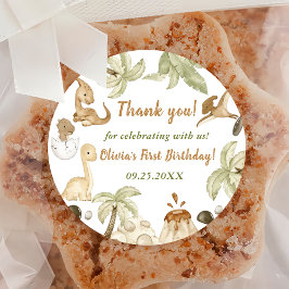 Pegatina Redonda Fiesta de cumpleaños de Cute Dinosaur Boy