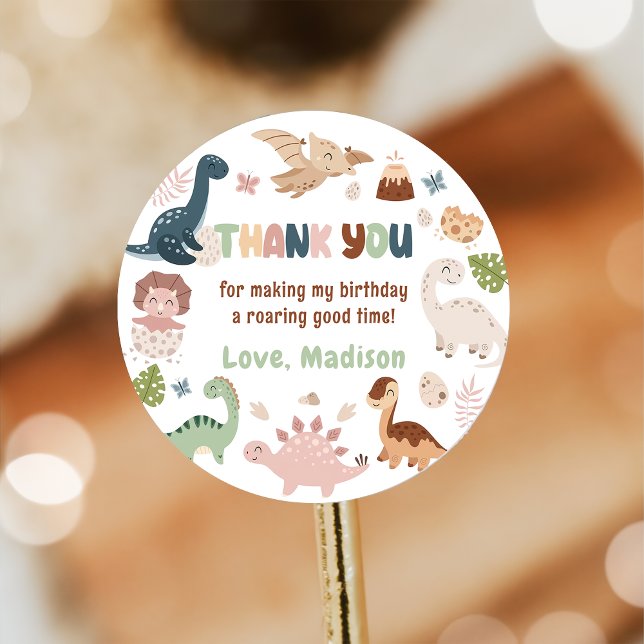 Pegatina Redonda Fiesta de cumpleaños de Dinosaur Gracias (Subido por el creador)