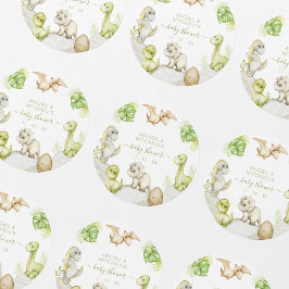 Pegatina Redonda Fiesta de Cumpleaños de Dinosaurio Acuarela