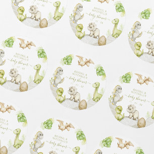 Pegatina Redonda Fiesta de Cumpleaños de Dinosaurio Acuarela