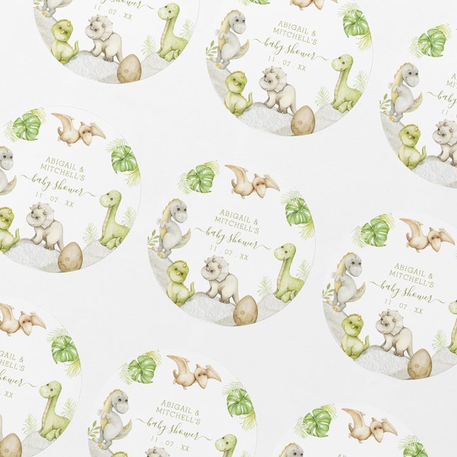 Pegatina Redonda Fiesta de Cumpleaños de Dinosaurio Acuarela (Subido por el creador)