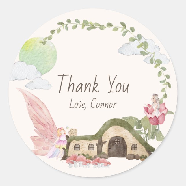 Pegatina Redonda Fiesta de cumpleaños de Fairy land (Anverso)