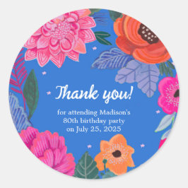 Pegatina Redonda Fiesta de cumpleaños de Floral brillante