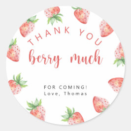 Pegatina Redonda Fiesta de cumpleaños de fresas gracias berry mucho