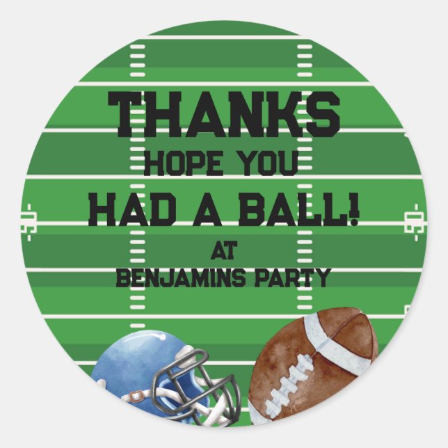 Pegatina Redonda Fiesta de cumpleaños de fútbol gracias (Anverso)