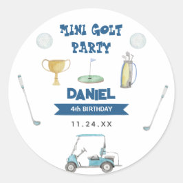 Pegatina Redonda Fiesta de cumpleaños de Golf Boy