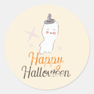 Pegatina Redonda Fiesta de cumpleaños de Halloween del doodle retro