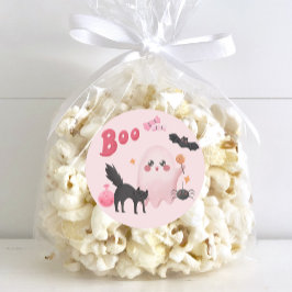 Pegatina Redonda Fiesta de cumpleaños de Halloween Rosa