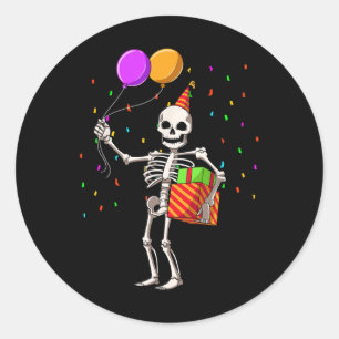 Pegatina Redonda Fiesta de cumpleaños de Halloween Skeleton Cumplea
