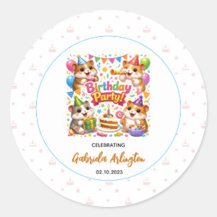 Pegatina Redonda Fiesta de cumpleaños de hámster lindo   Hámster pa
