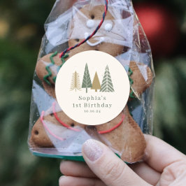 Pegatina Redonda Fiesta de cumpleaños de invierno