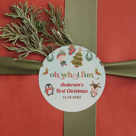 Pegatina Redonda Fiesta de cumpleaños de invierno para navidades