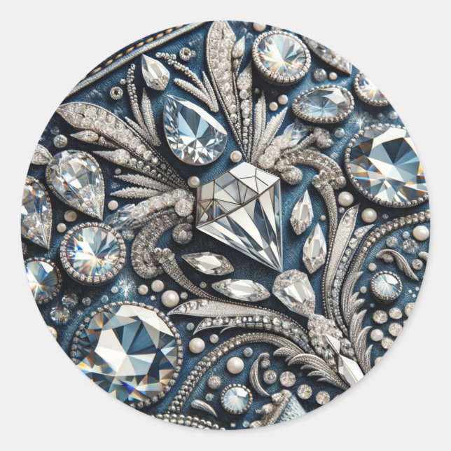 Pegatina Redonda Fiesta de Cumpleaños de Jean con Piedras Preciosas (Anverso)