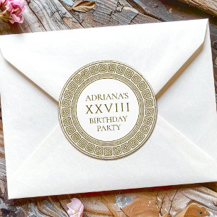 Pegatina Redonda Fiesta de cumpleaños de la antigua Roma con elemen